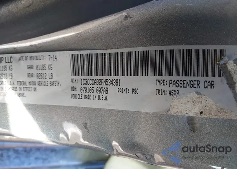 2015 Chrysler 200 Limited z USA, uszkodzony, nr VIN 1C3CCCAB2FN534381